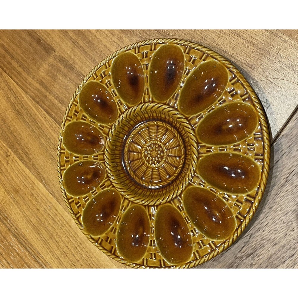Vintage 1984 Portugal Egg Serving Plate, Deviled Egg